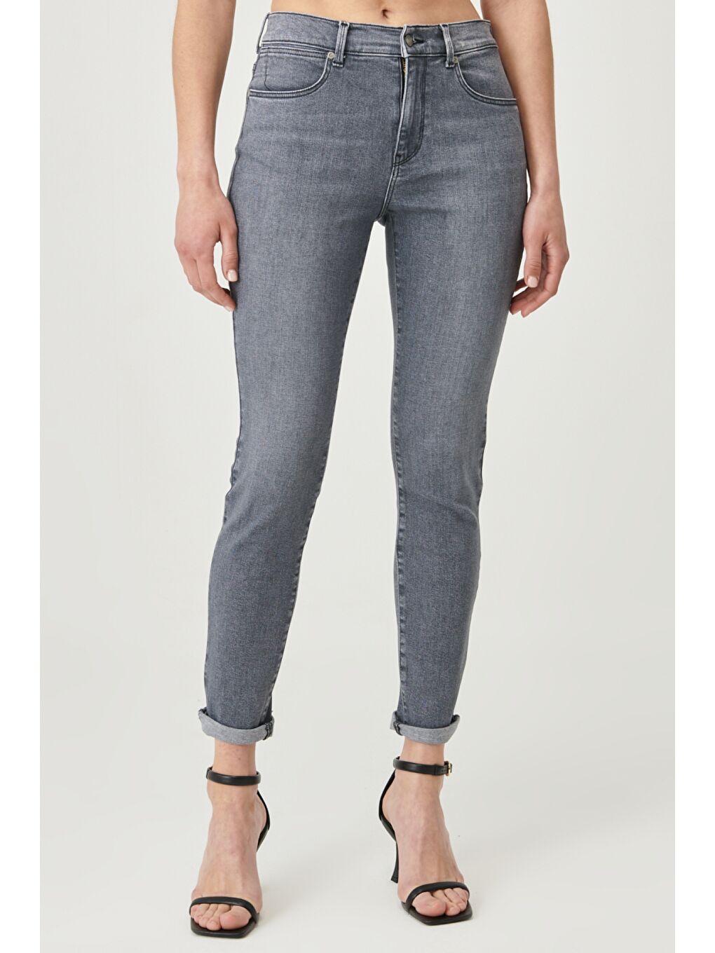 Gri High Rise Skinny Fit Denim Esnek Yüksek Bel Jean Jean Pantolon-3