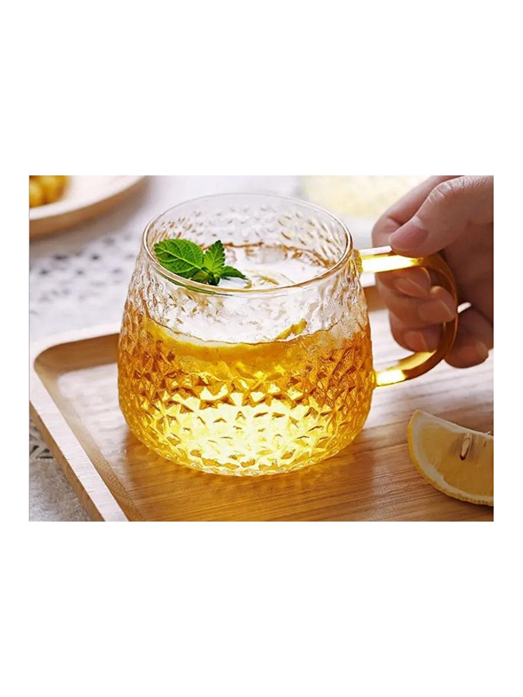 Renksiz Sarı Kulplu 350 ml Cam Fincan 4 Adet 2222-5