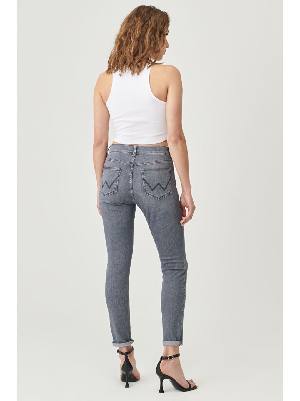 Gri High Rise Skinny Fit Denim Esnek Yüksek Bel Jean Jean Pantolon-4