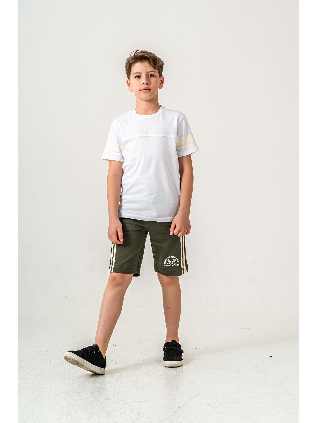 Haki Champions Tennis Club Casual Division Baskılı  Erkek Çocuk Şort - Tişört Takımı-1