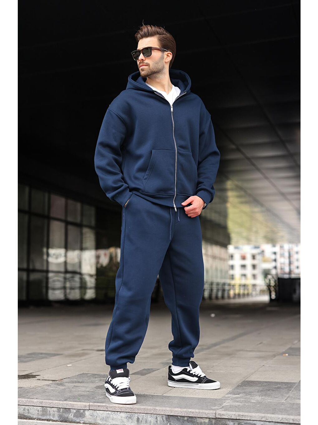 Lacivert Çift Fermuarlı Kapüşonlu Eşofman Takımı E7345