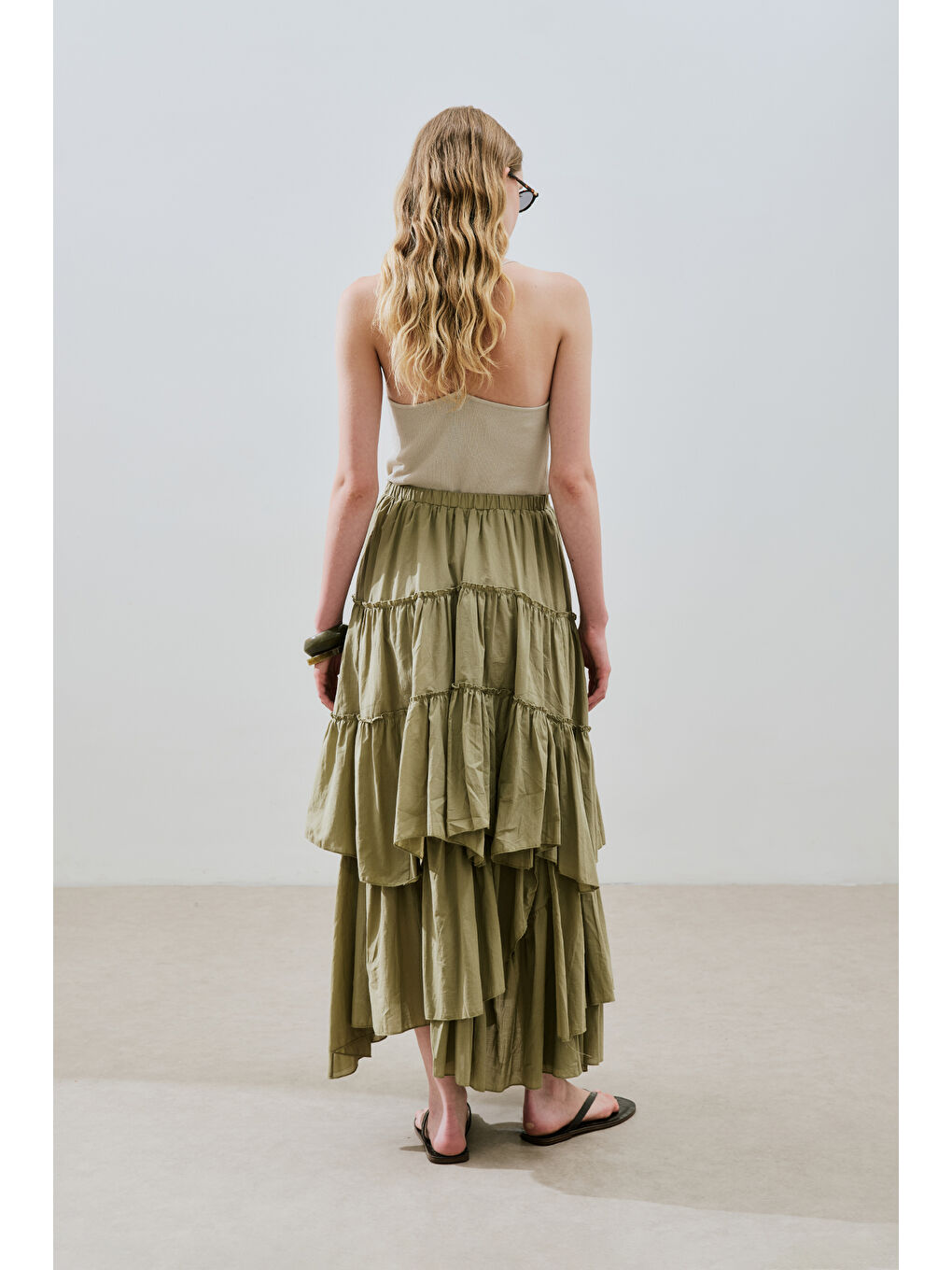 Yeşil Katlı Boho Vual Etek Çağla-7