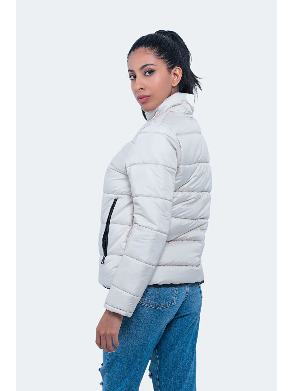 Bej NETWORK Kadın Mont Kaban Taş Gri-5