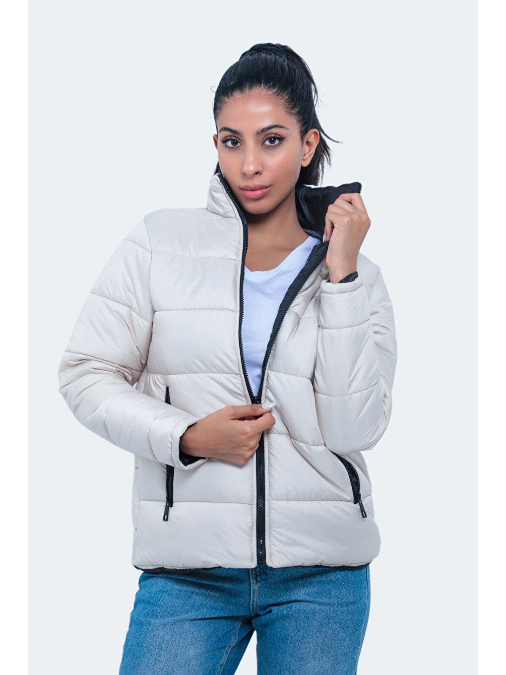 Bej NETWORK Kadın Mont Kaban Taş Gri-6