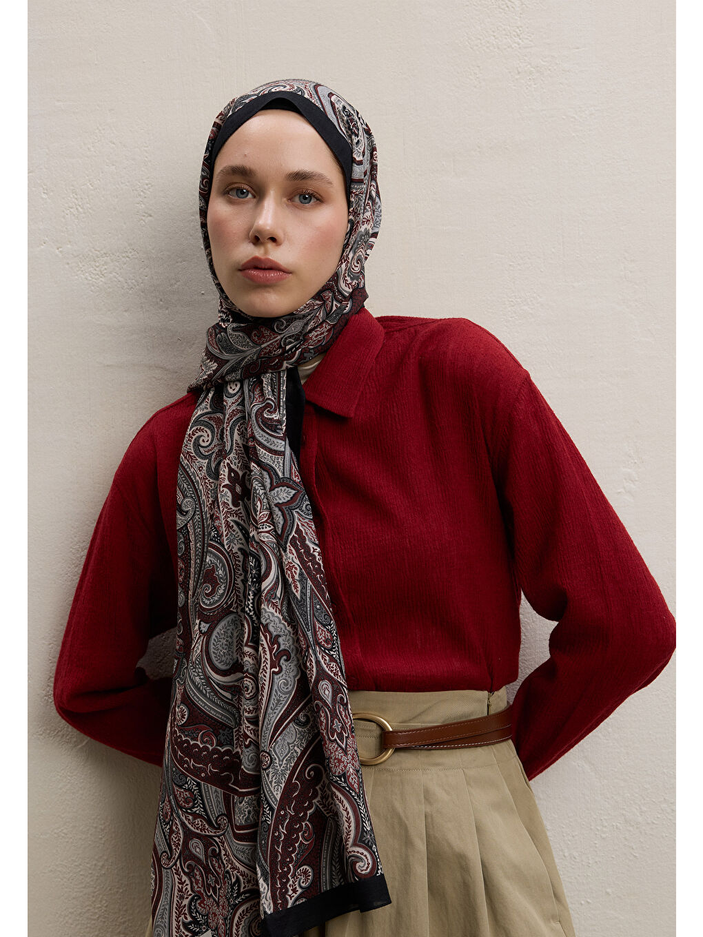 Ember Desen Şal Bordo