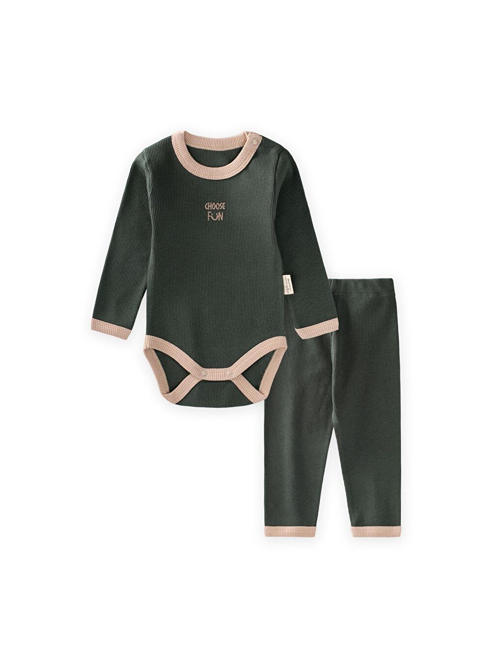 Nakışlı Uzun Kollu Zıbın Takım 0-3 Yaş Haki Yeşil