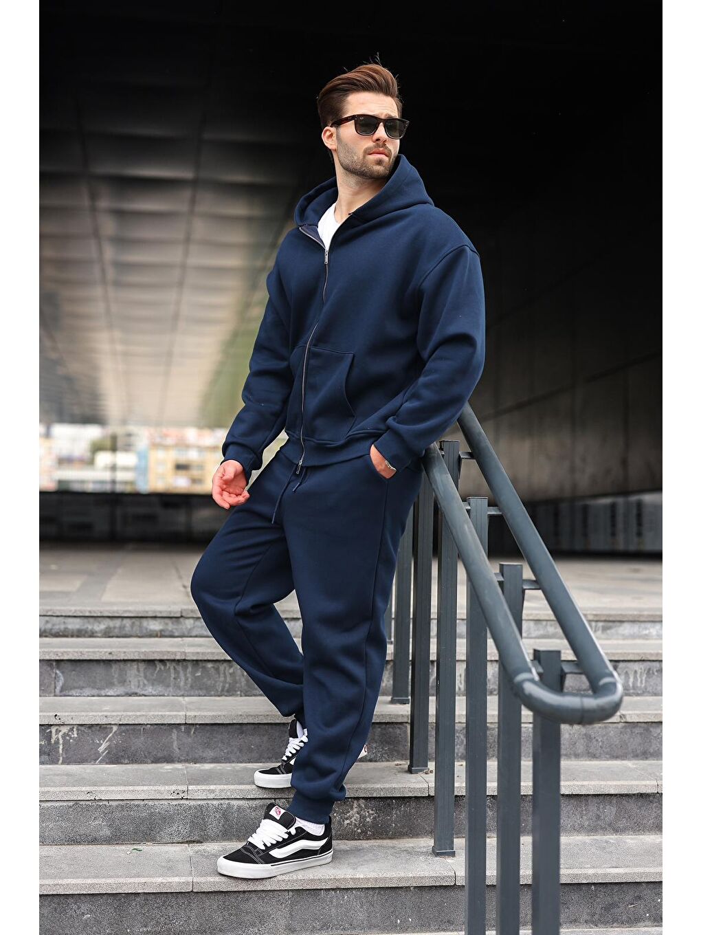 Lacivert Çift Fermuarlı Kapüşonlu Eşofman Takımı E7345-4