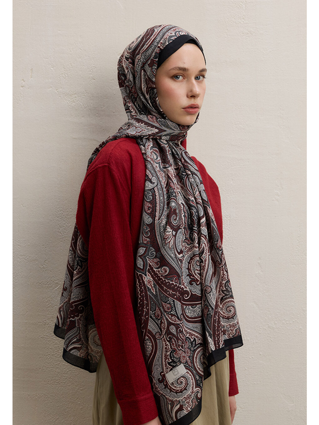 Ember Desen Şal Bordo-1