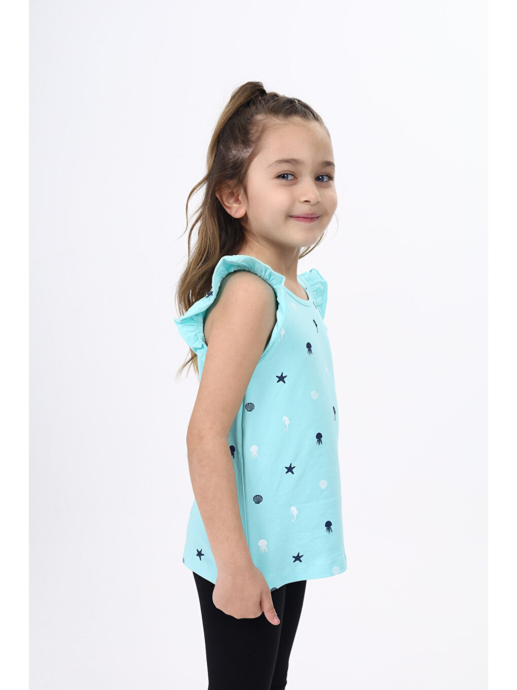 Turkuaz Kız Çocuk Baskılı Atlet-2