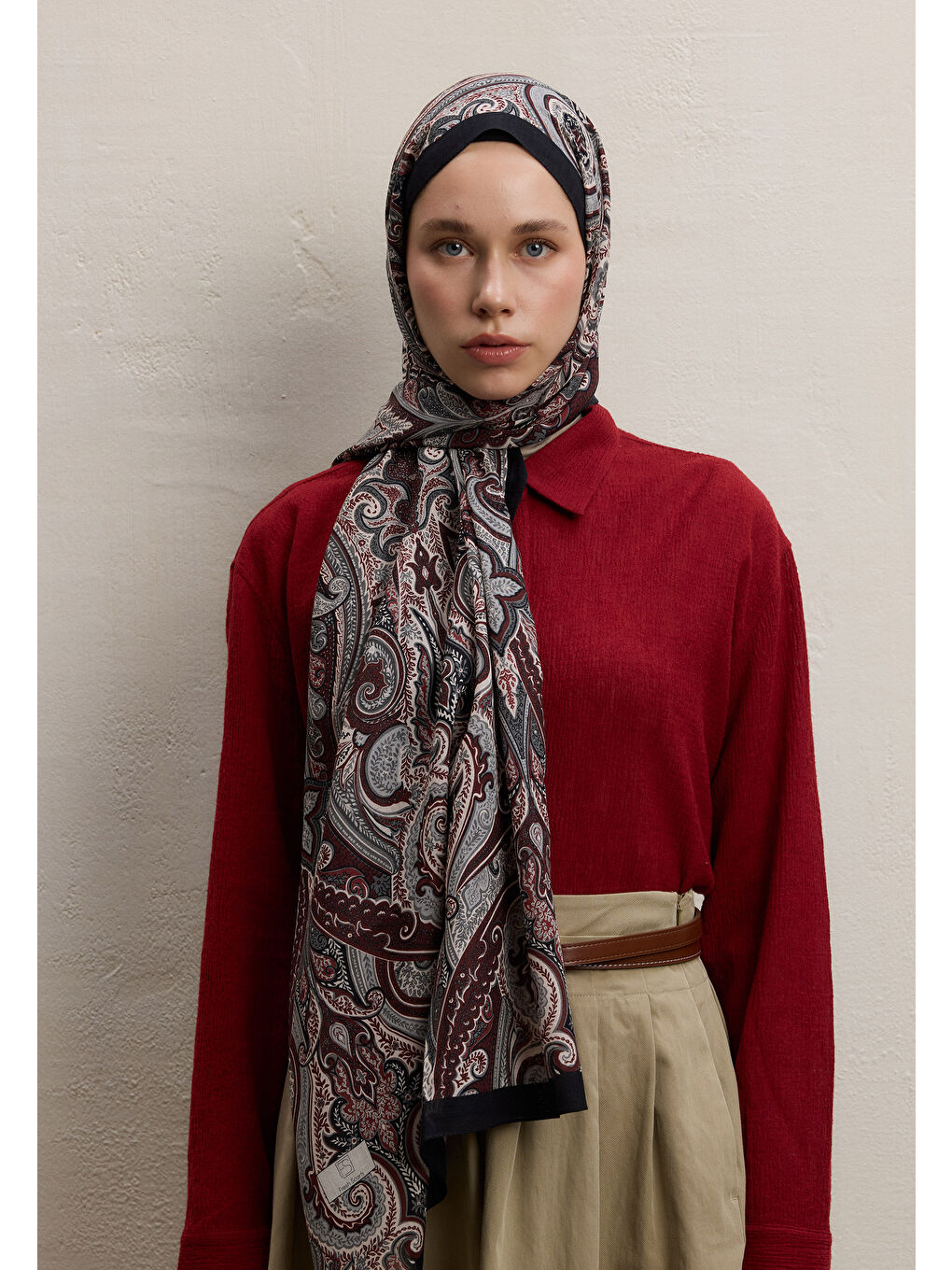 Ember Desen Şal Bordo-2