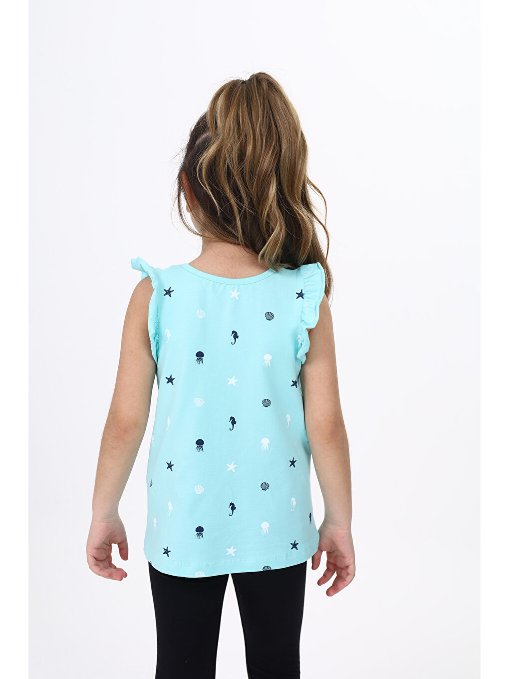 Turkuaz Kız Çocuk Baskılı Atlet-3
