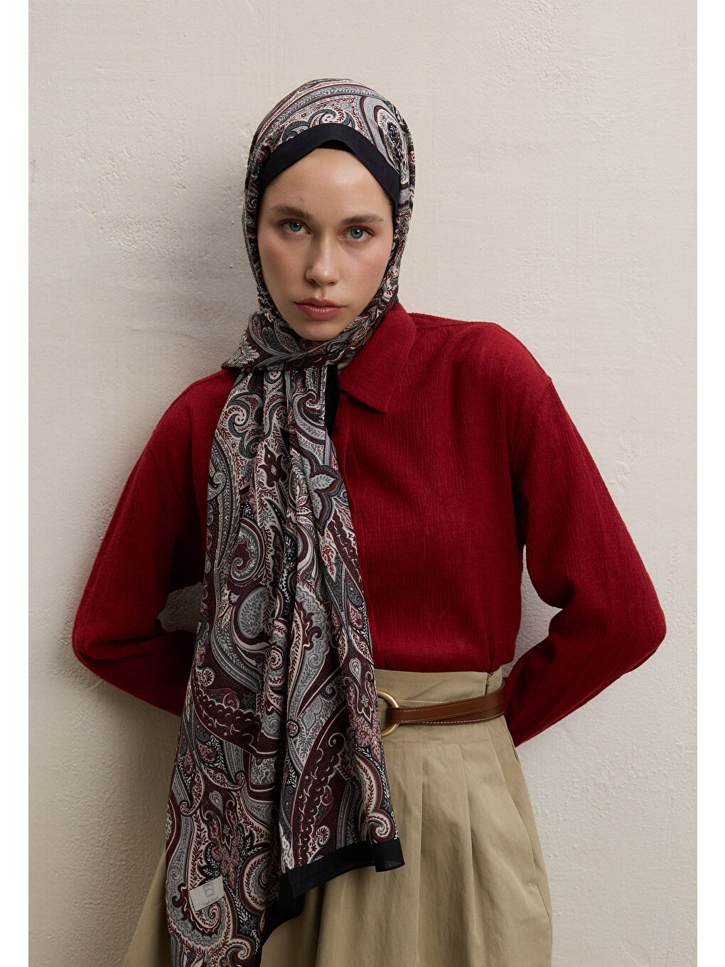 Ember Desen Şal Bordo-3