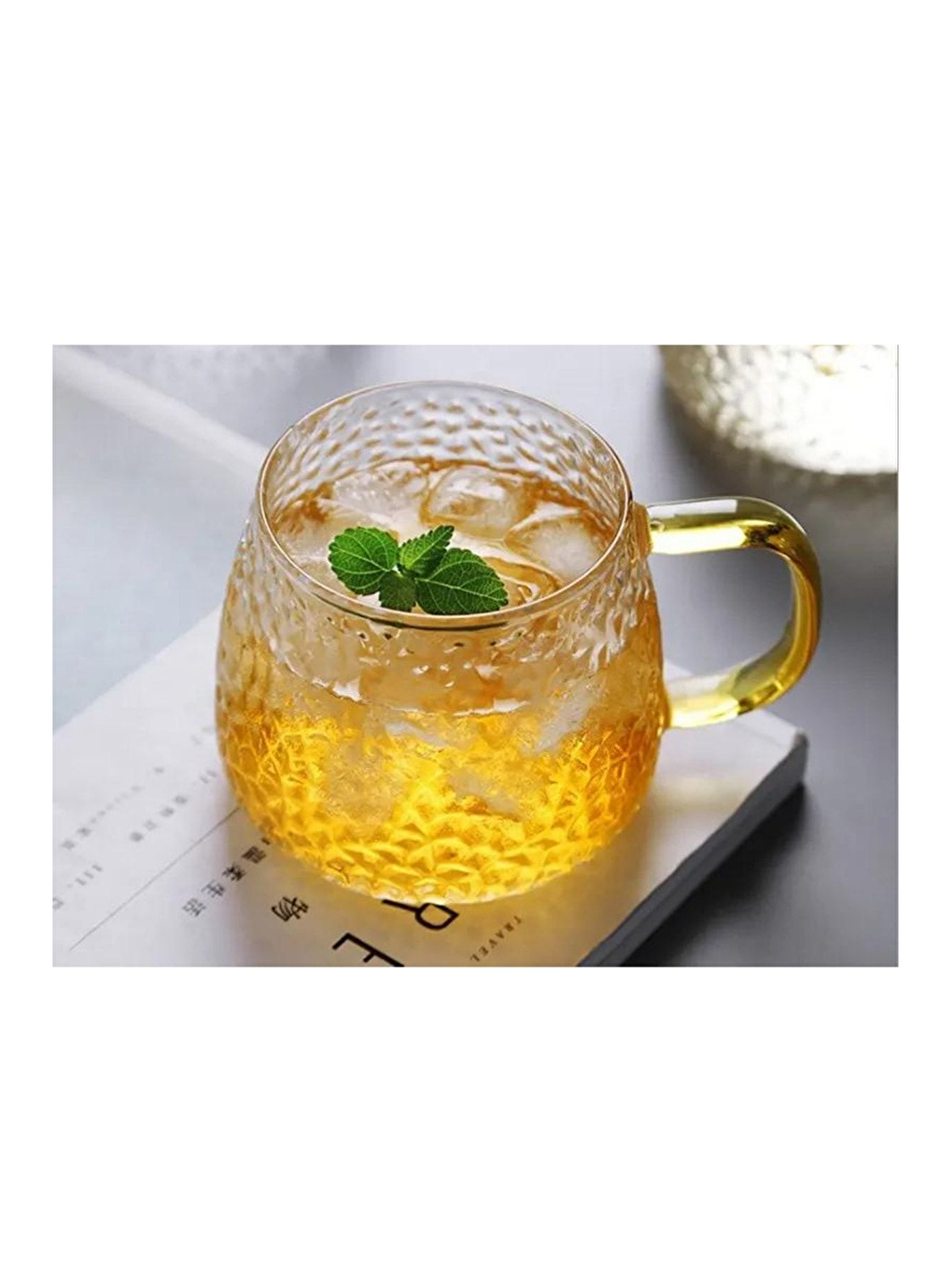 Renksiz Sarı Kulplu 350 ml Cam Fincan 4 Adet 2222-6