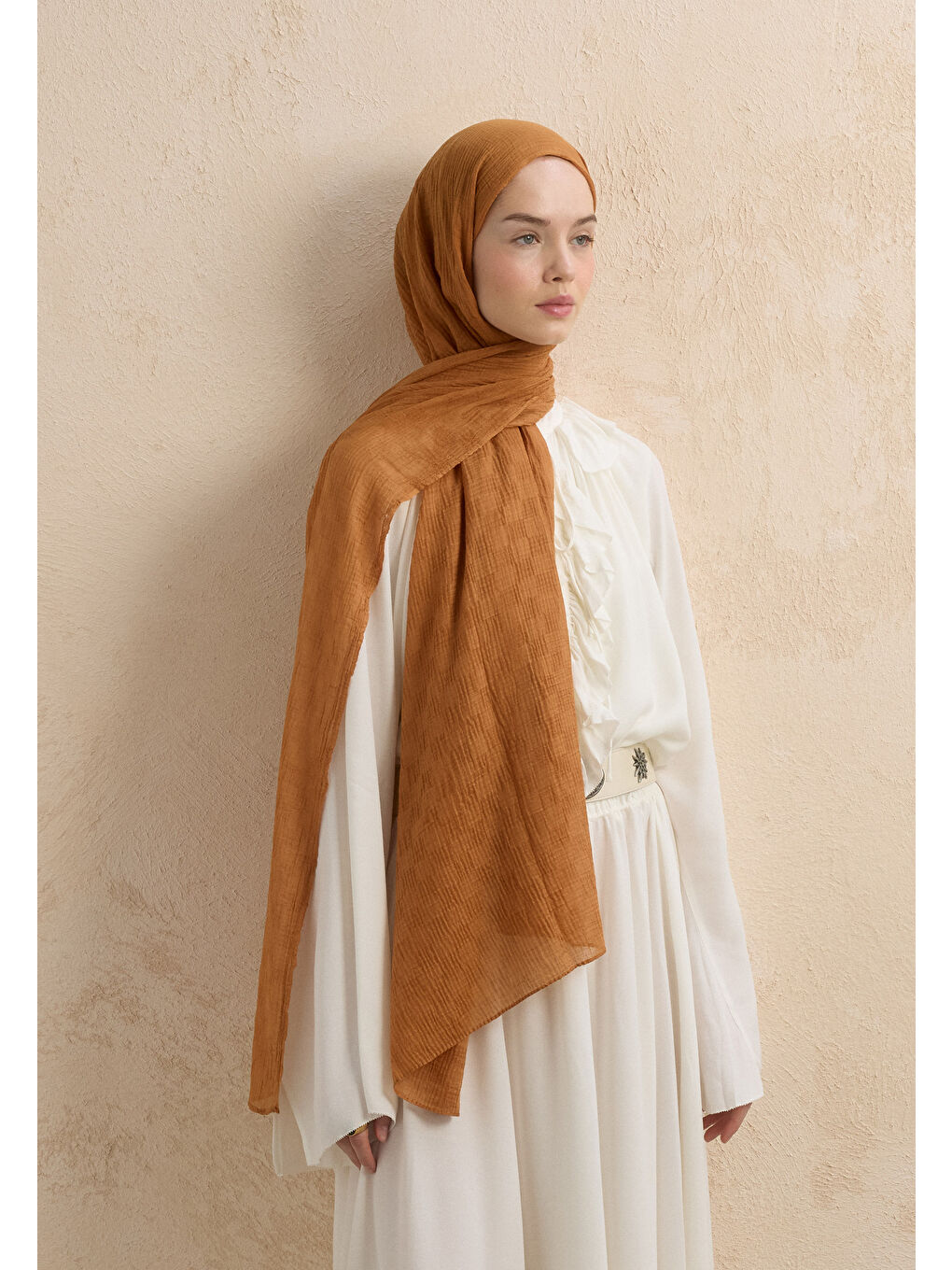 Kahverengi Modal Damalı Şal Tarçın-1