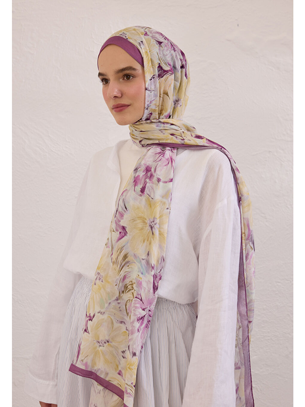 Pure Flora Desen Rami Şal Mürdüm-1