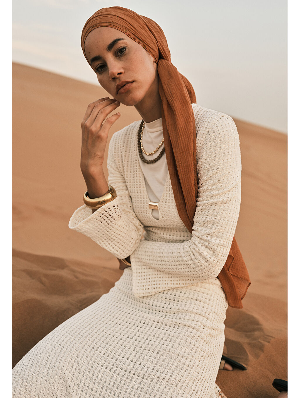 Kahverengi Modal Damalı Şal Tarçın-4