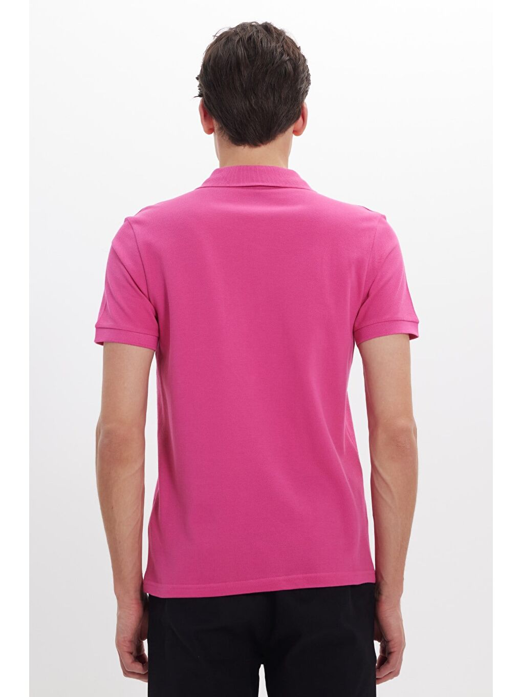 Erkek Slim Fit Dar Kesim %100 Pamuk Kısa Kollu Polo Yaka Pembe Tişört-5