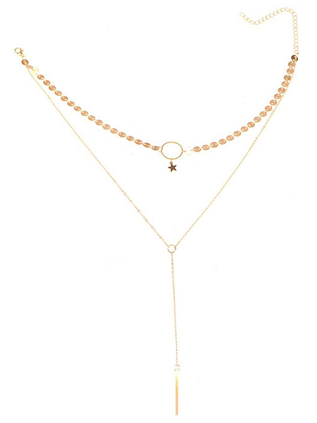 New Obsessions Sarı Gold Bono Yıldız Uçlu Kombin Zincir Kolye - 1