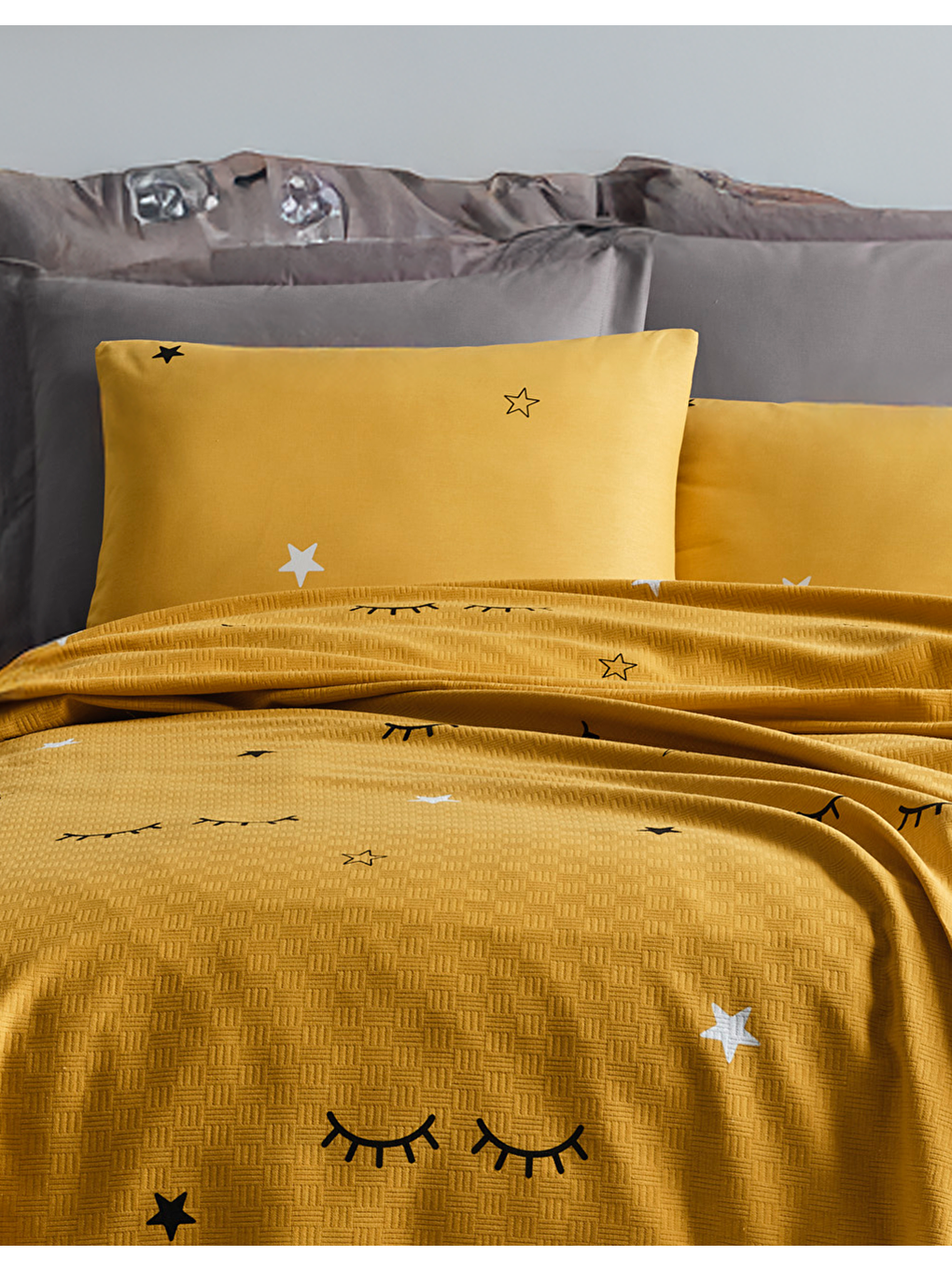 UPSTYLE Sari Doğal Pike Baskılı King 240x230cm Dide Sarı - 1