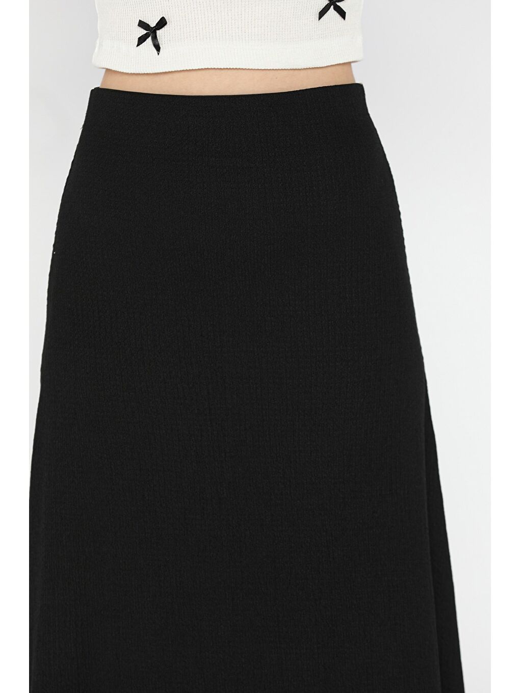 Siyah Kadın Düz Renk Bel Lastikli Bürümcük Kiloş Etek-3