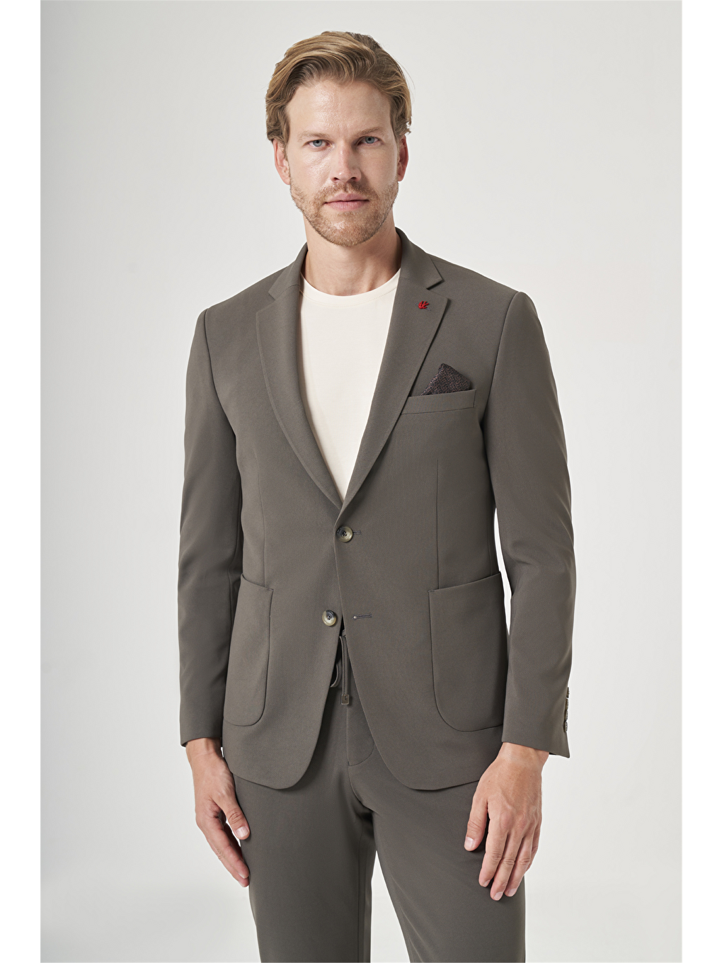 Haki Mono Yaka 6 Drop Slim Fit Beli Lastikli Takım Elbise 1001260194-1
