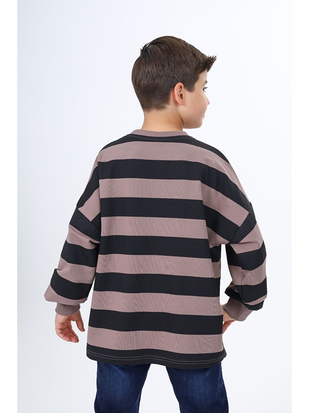 Kahverengi Erkek Çocuk Çizgili Sweatshirt-2