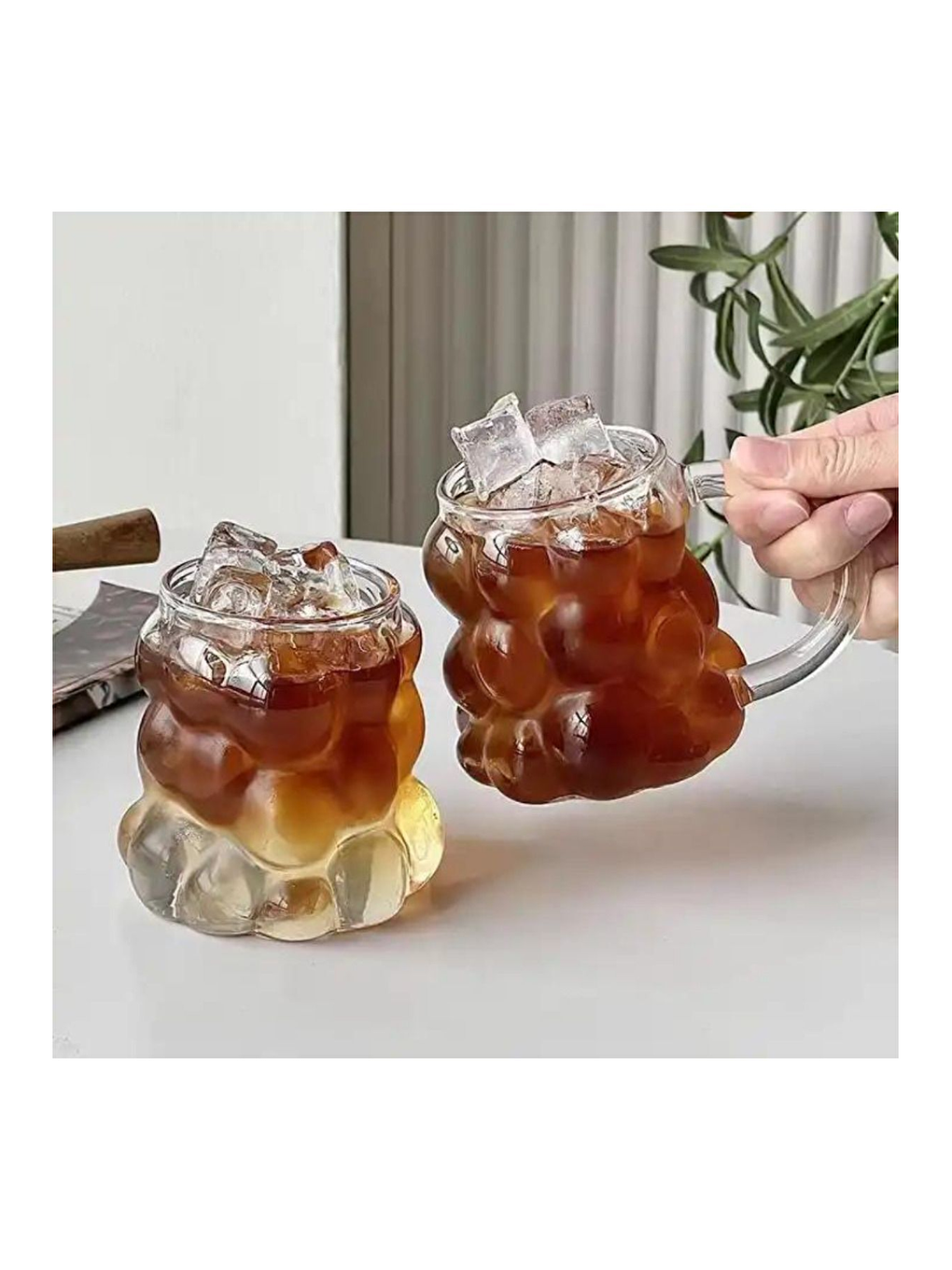 Renksiz 350 ml Üzüm Tasarımlı Borosilikat Cam Kupa Bardağı 4 Adet - 2430-2