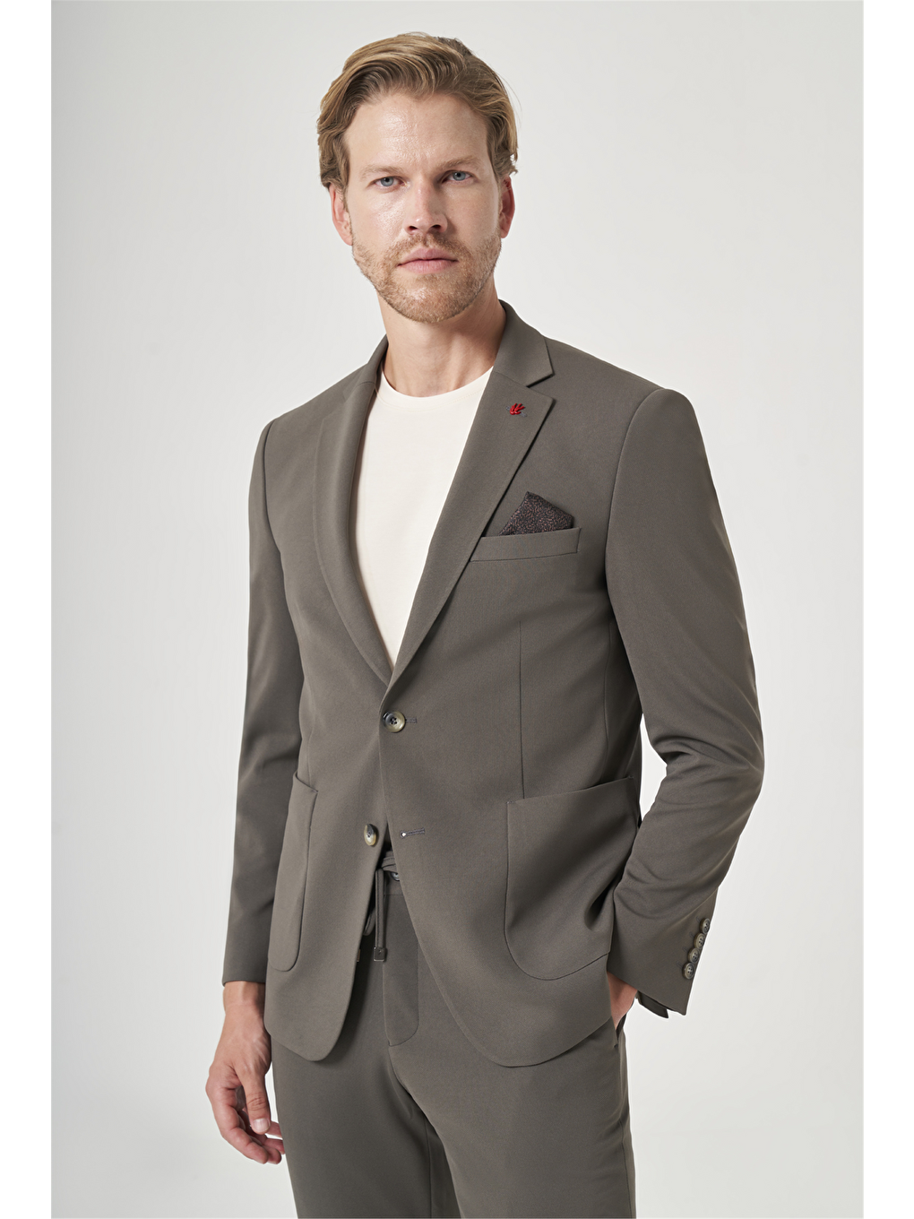 Haki Mono Yaka 6 Drop Slim Fit Beli Lastikli Takım Elbise 1001260194-2