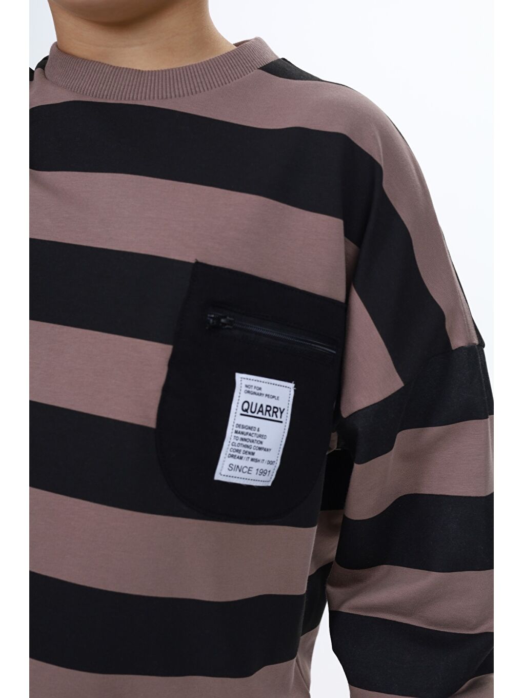 Kahverengi Erkek Çocuk Çizgili Sweatshirt-3