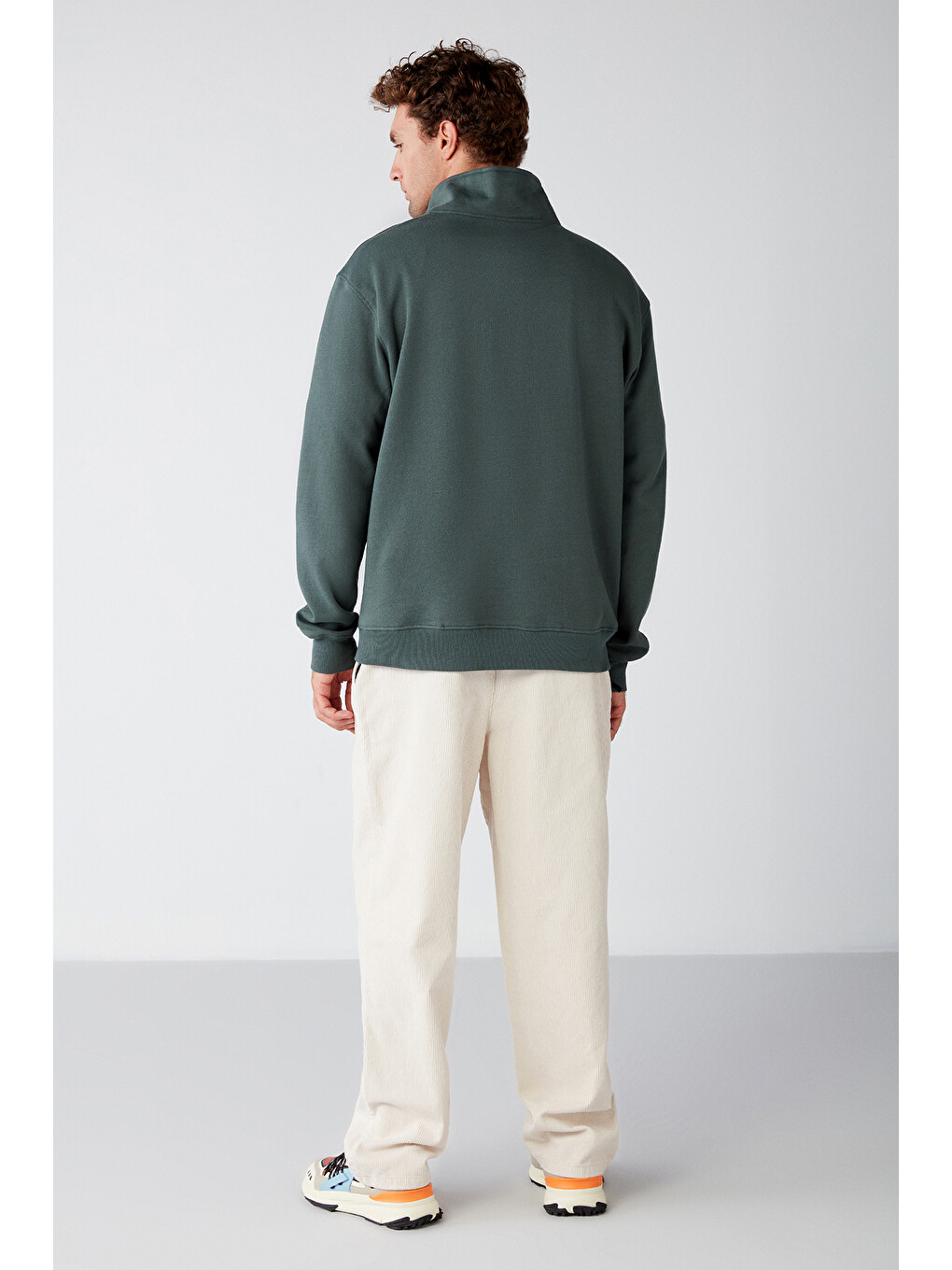 Frame Erkek Yarım Fermuarlı Dik Yakalı Yumuşacık Kumaşlı Polarlı Regular Yeşil Sweatshirt-5