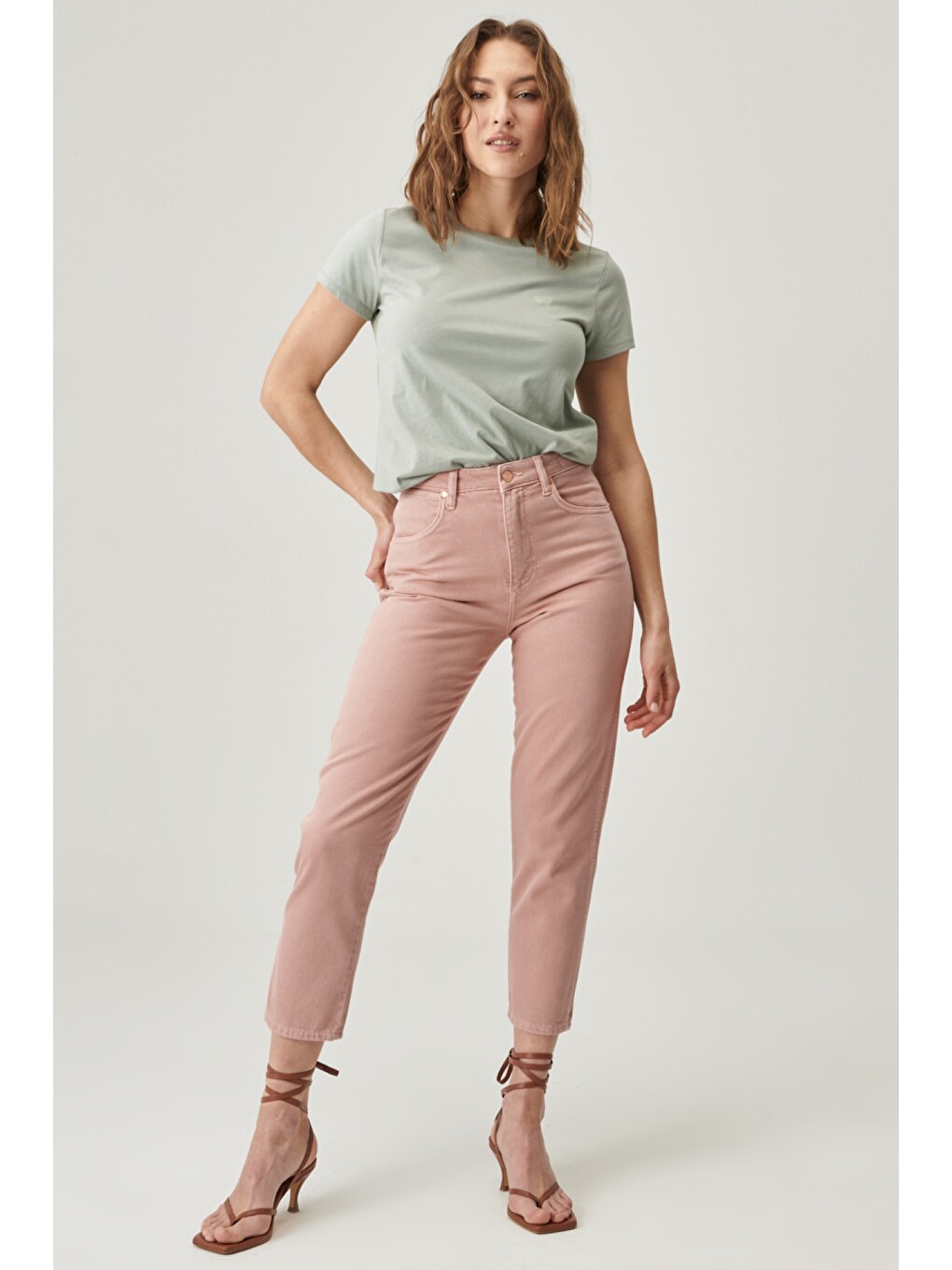 Pembe Mom Fit Denim Yüksek Bel Jean Jean Pantolon