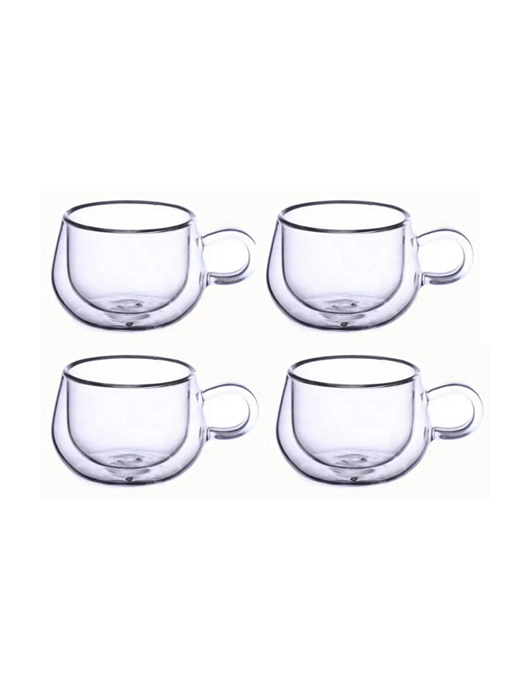 Renksiz Çift Cidarlı 200 ml Kulplu Cam Bardak  4 Adet 2673-1