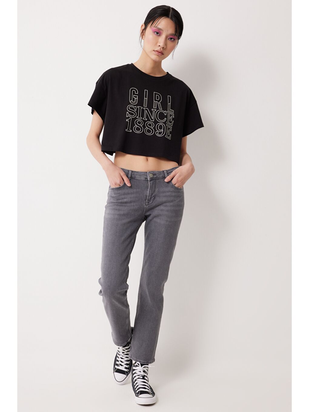 Loose Fit Rahat Kesim %100 Pamuk Bisiklet Yaka Siyah Tişört-2