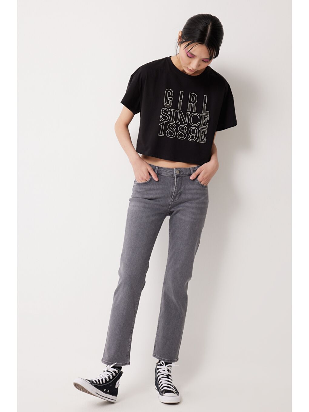 Loose Fit Rahat Kesim %100 Pamuk Bisiklet Yaka Siyah Tişört-3