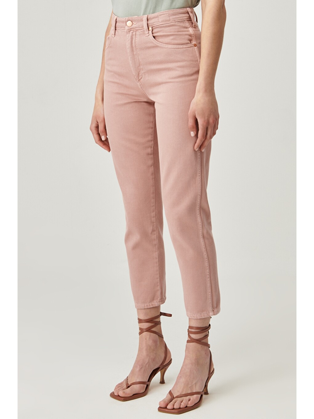 Pembe Mom Fit Denim Yüksek Bel Jean Jean Pantolon-1