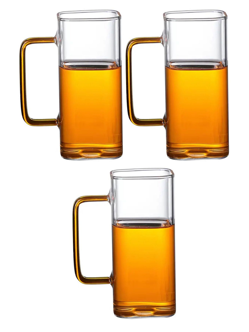 Renksiz Turuncu Renkli Borosilikat Cam Kupa 350 ml 3 Adet