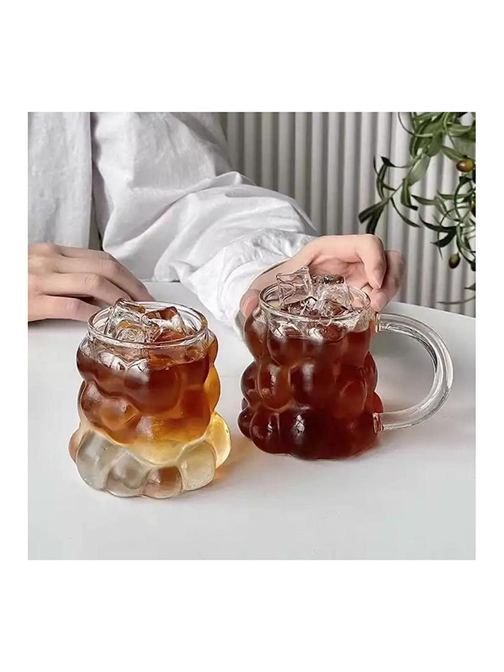 Renksiz 350 ml Üzüm Tasarımlı Borosilikat Cam Kupa Bardağı 4 Adet - 2430-3