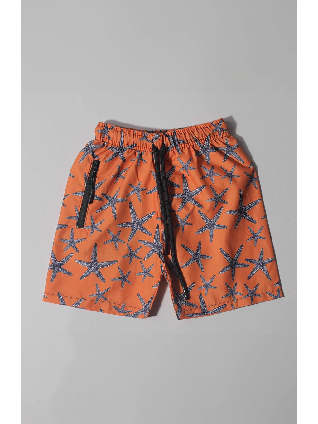 Turuncu Erkek Çocuk Bağlamalı  Yıldız Baskılı Mayo Şort (8-9 Yaş)-1