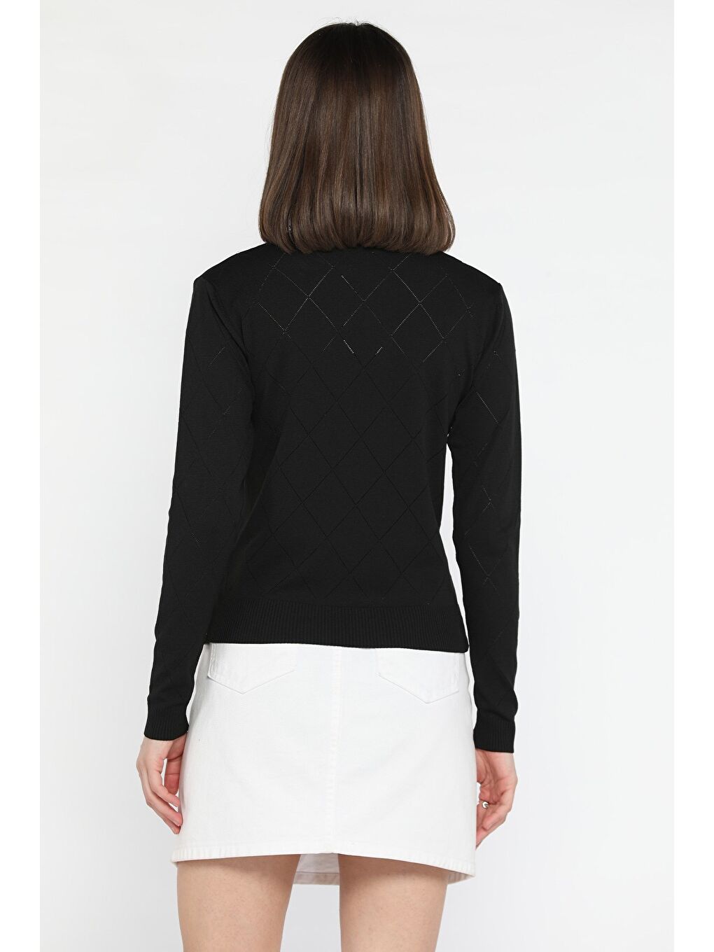 Siyah Kadın Bisiklet Yaka Taş İşlemeli Triko Bluz-3