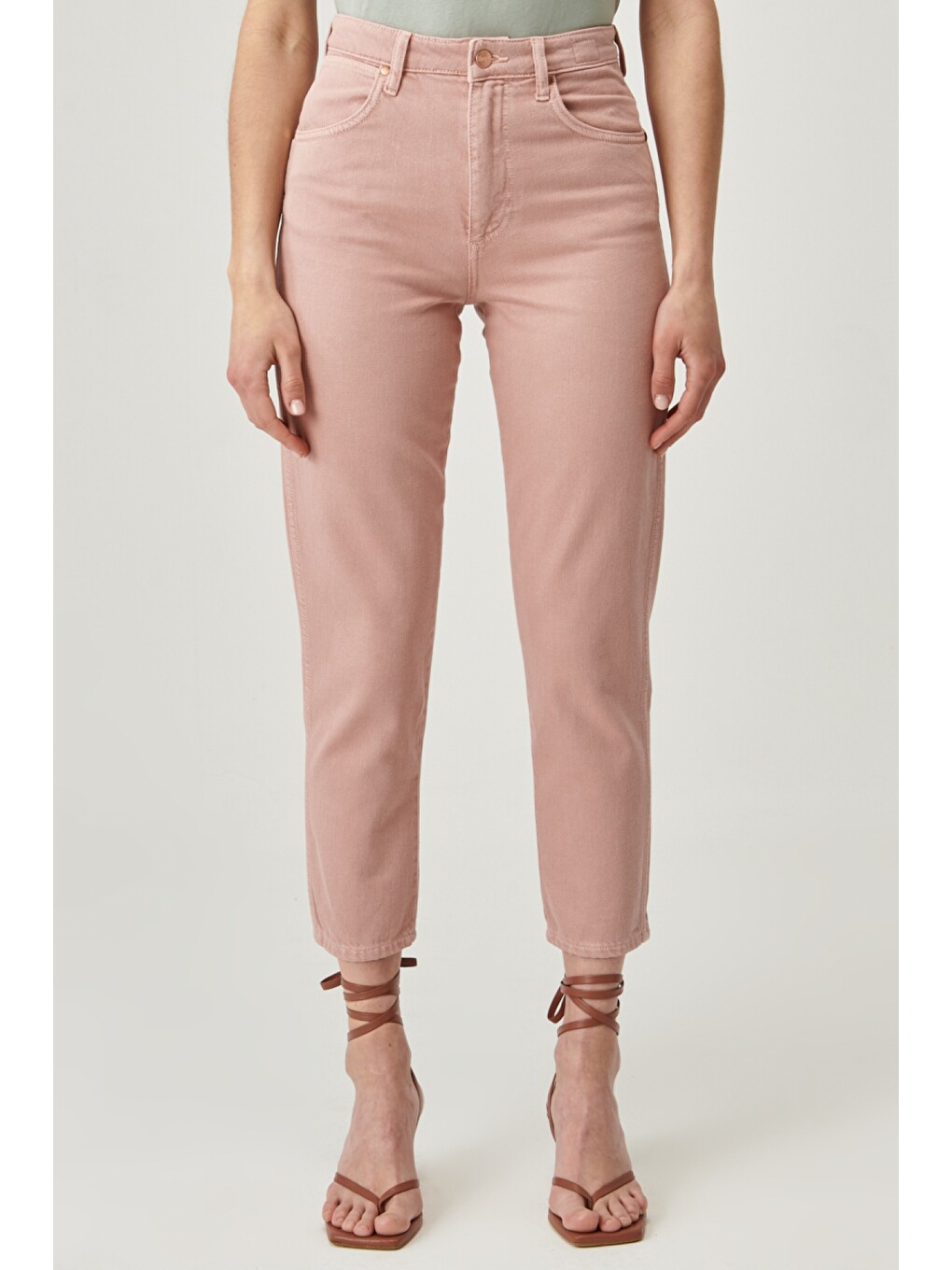 Pembe Mom Fit Denim Yüksek Bel Jean Jean Pantolon-3