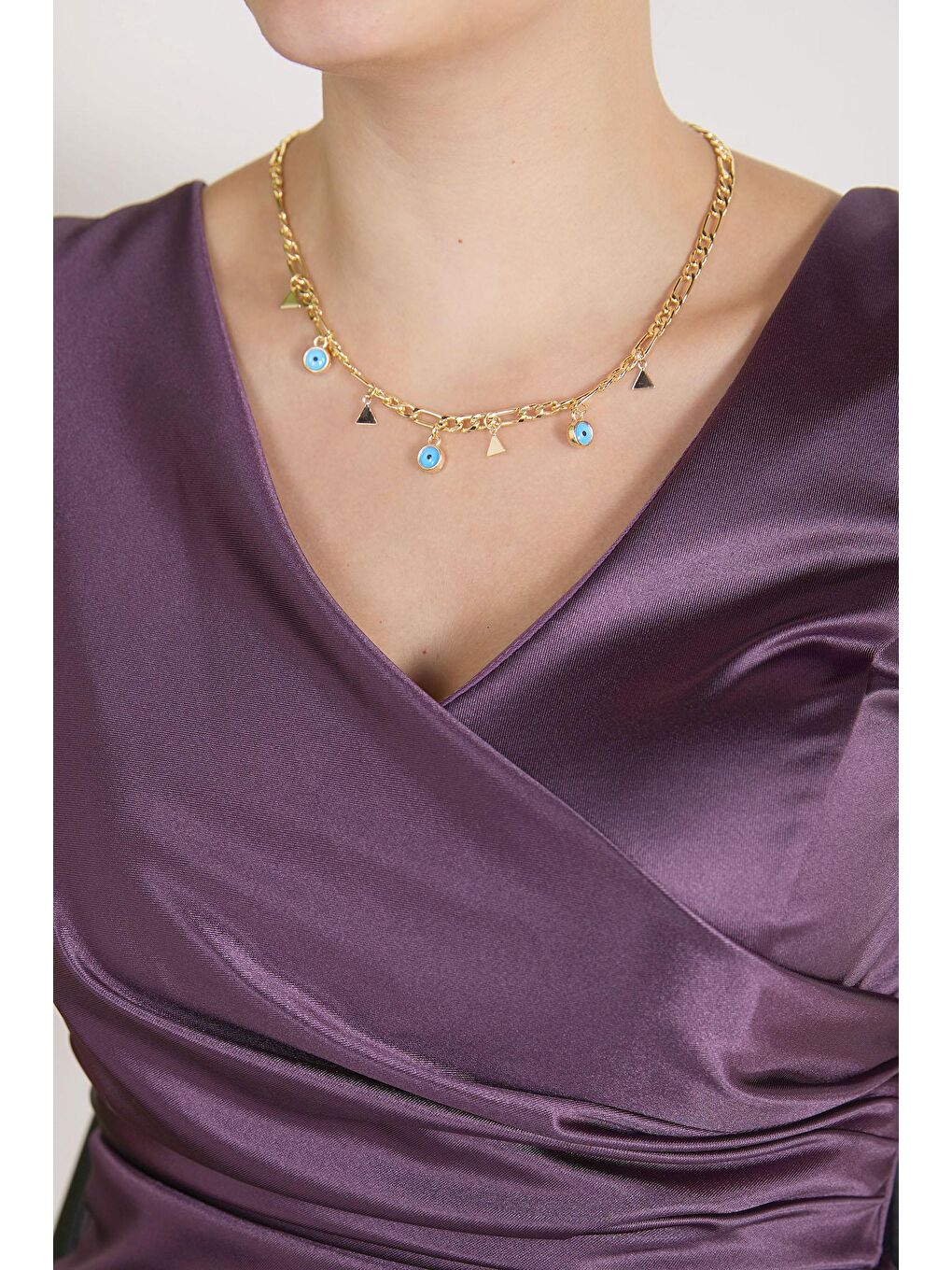 Kadın Sarı Nazar Boncuklu Kolye - 23196-1