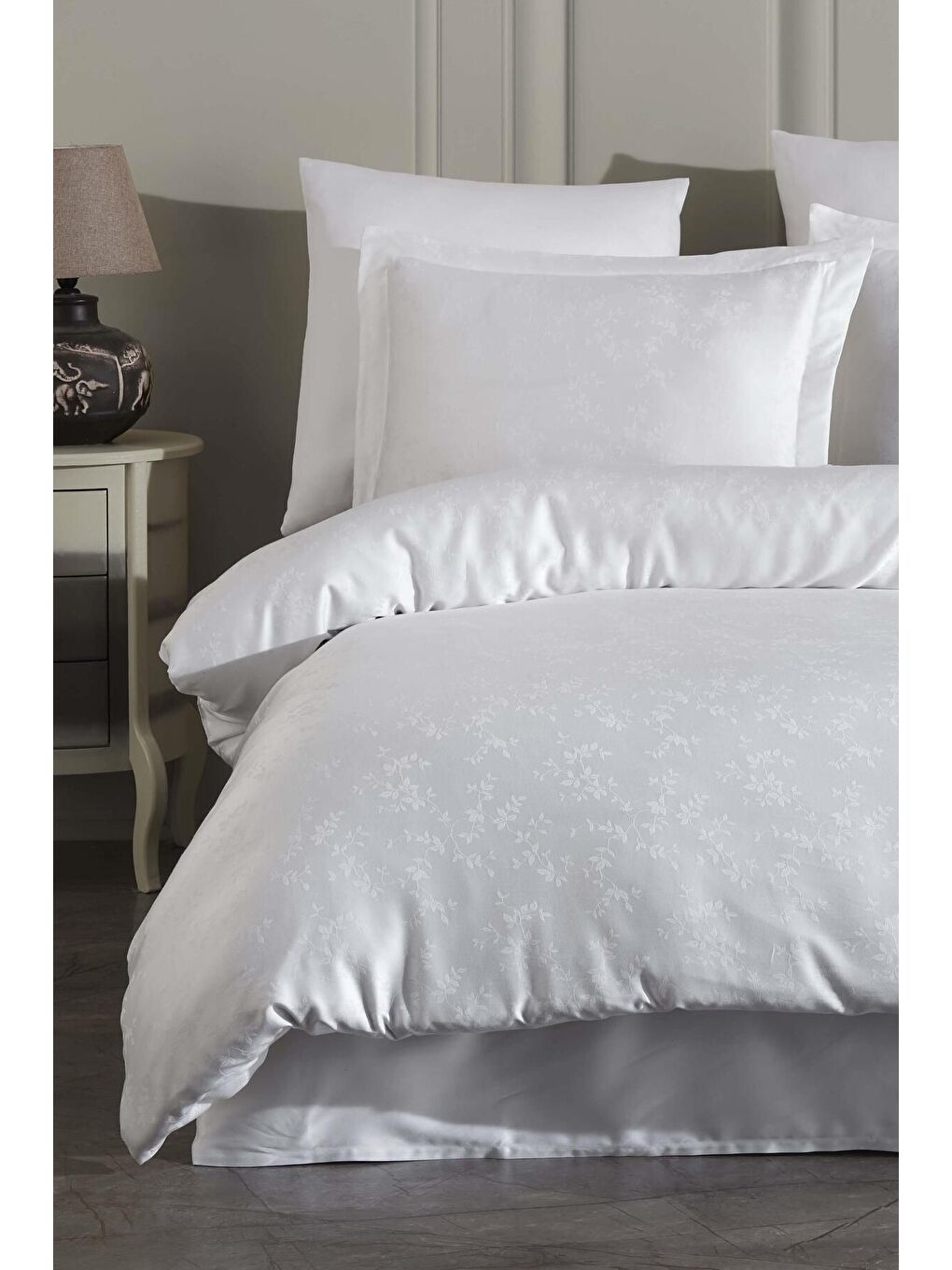 Lyocell Jakar Nevresim Takımı Çift Kişilik Eva Beyaz