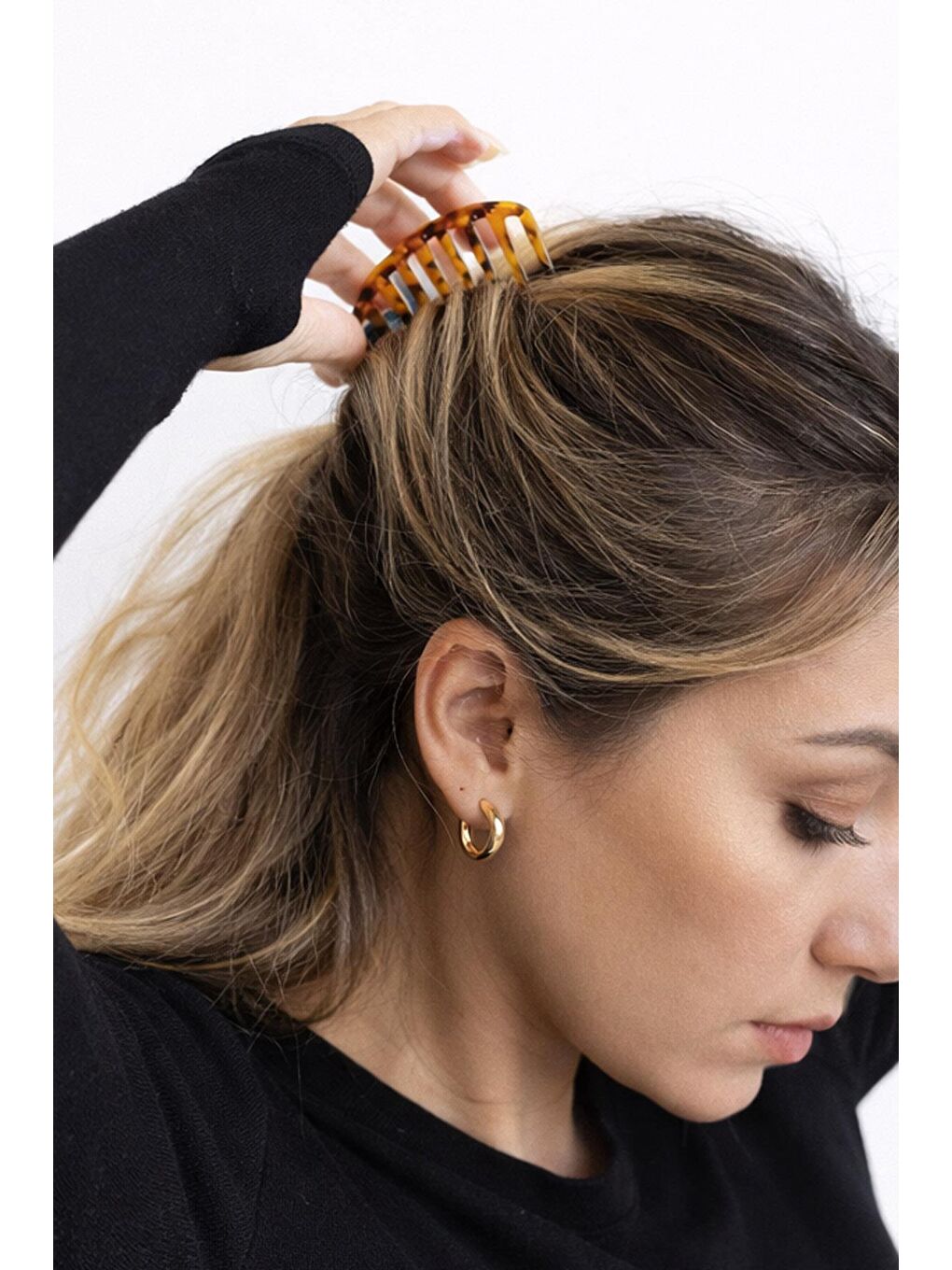 Kahverengi Kaplumbağa Sırtı Ay Tarak Topuz Tokası-3