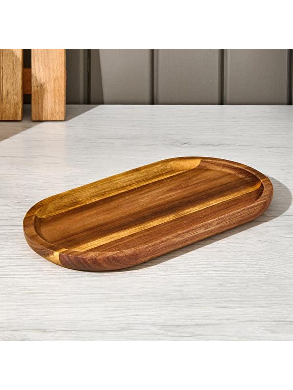 Akasya Oval Servis Sunum Tabağı - Kahverengi - 24x13x1,6 cm