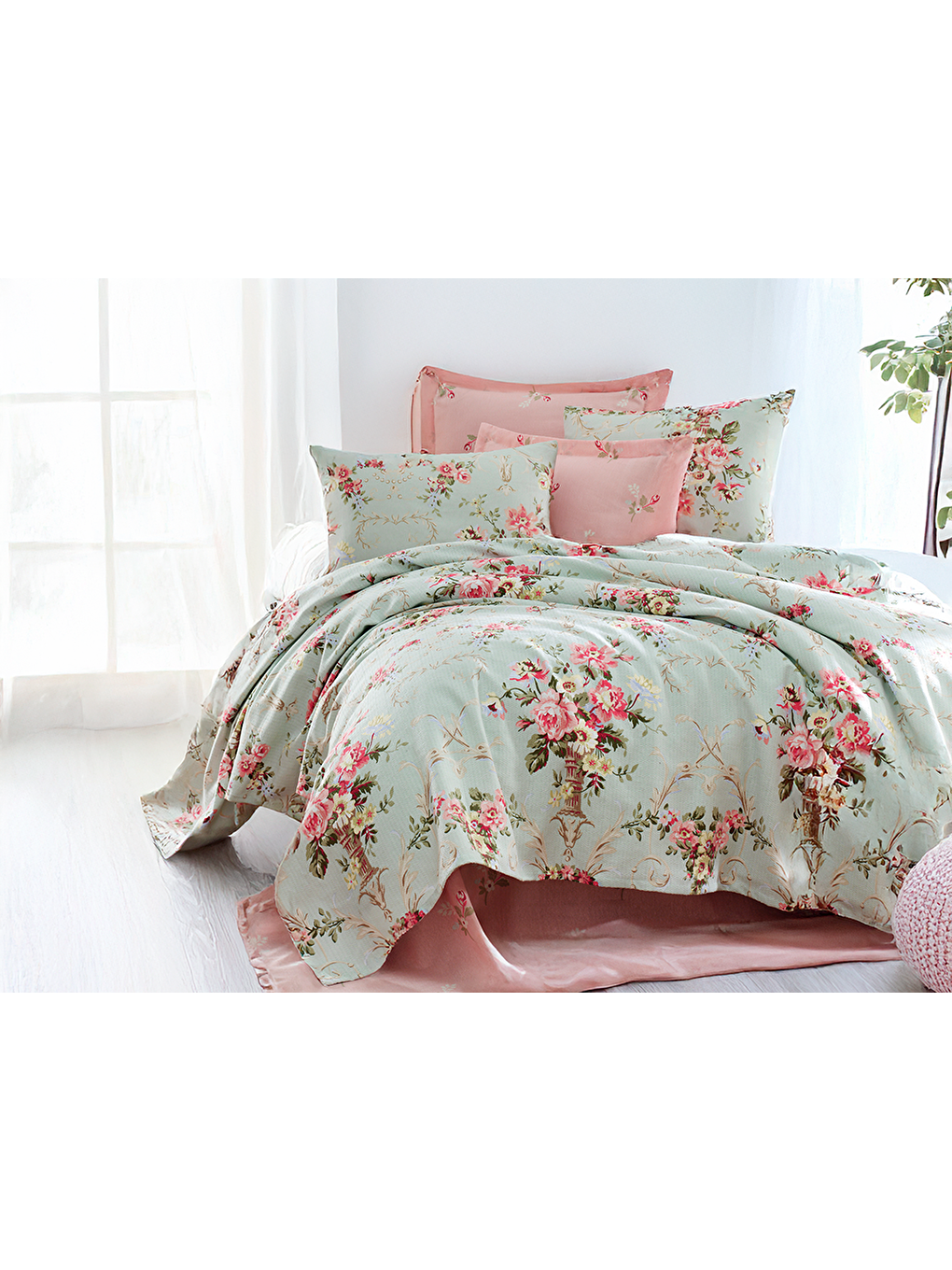 Yeşil Doğal Pike Baskılı Mega King 260x230cm Alanur Mint