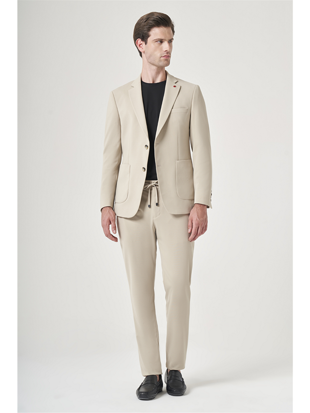 Bej Mono Yaka 6 Drop Slim Fit Beli Lastikli Takım Elbise 1001260194