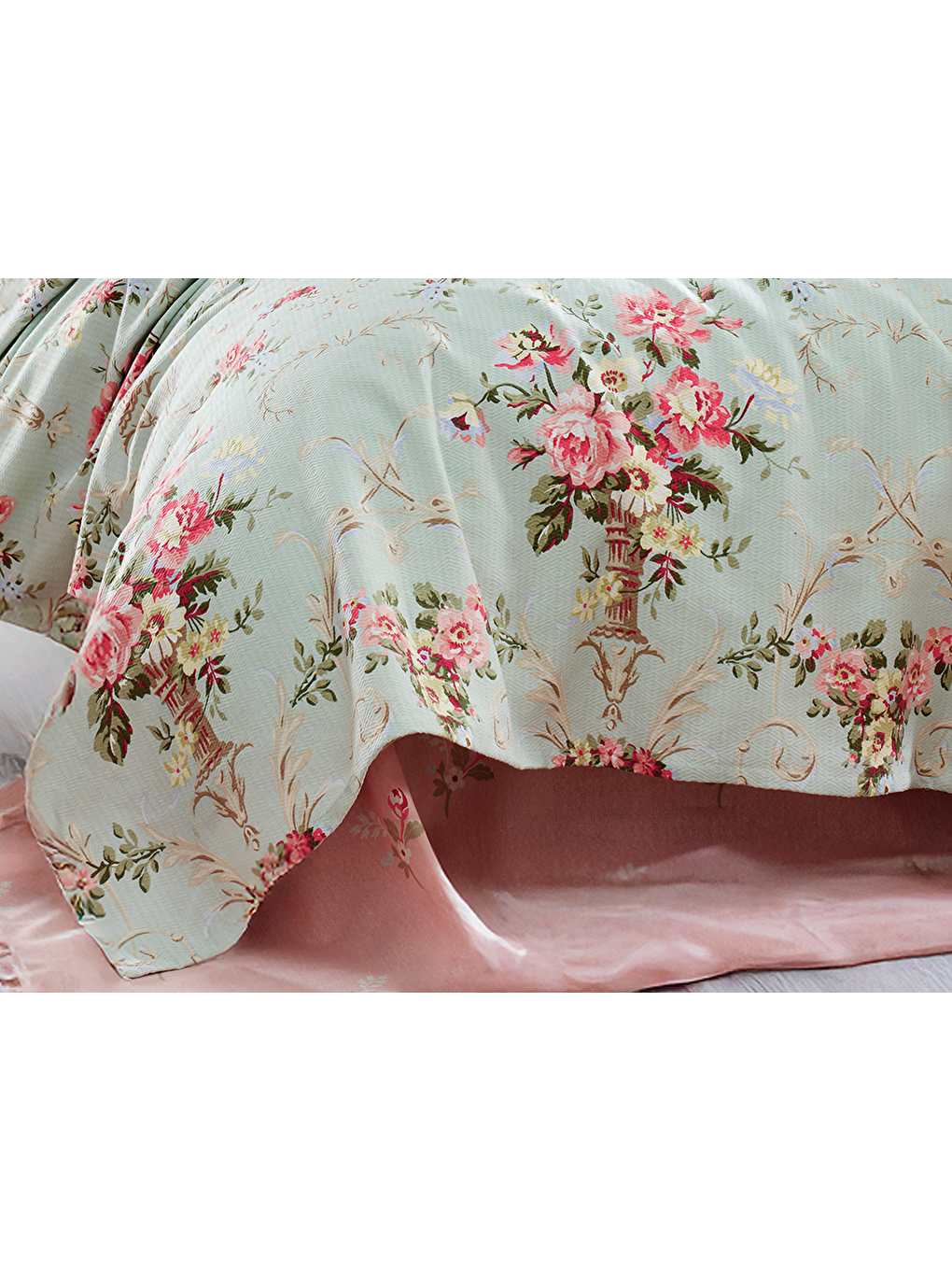 Yeşil Doğal Pike Baskılı Mega King 260x230cm Alanur Mint-1