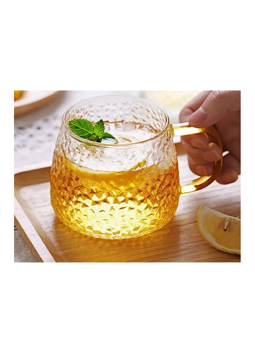 Renksiz Sarı Kulplu 350 ml Cam Fincan 6 Adet - 2222-2