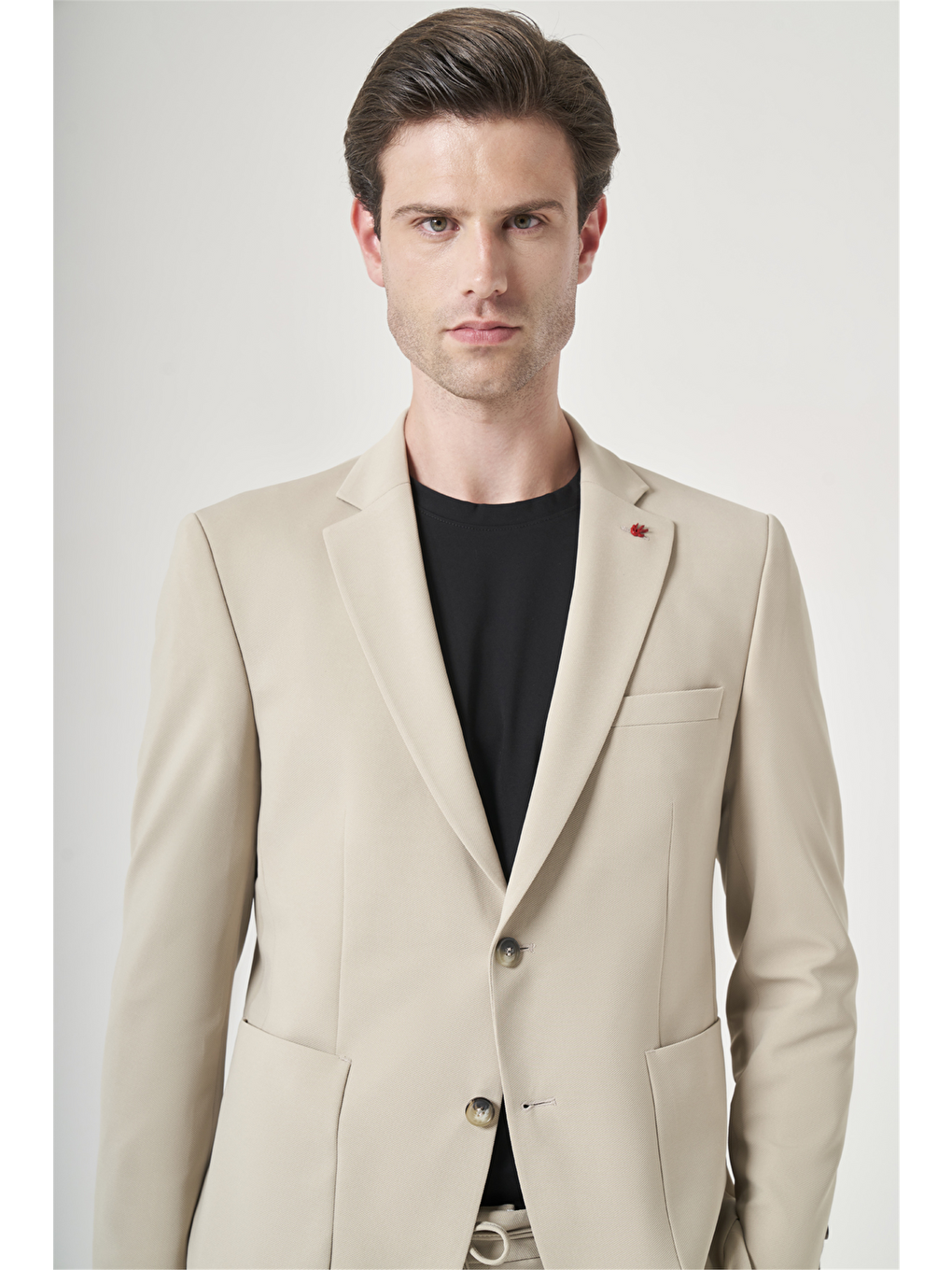 Bej Mono Yaka 6 Drop Slim Fit Beli Lastikli Takım Elbise 1001260194-3