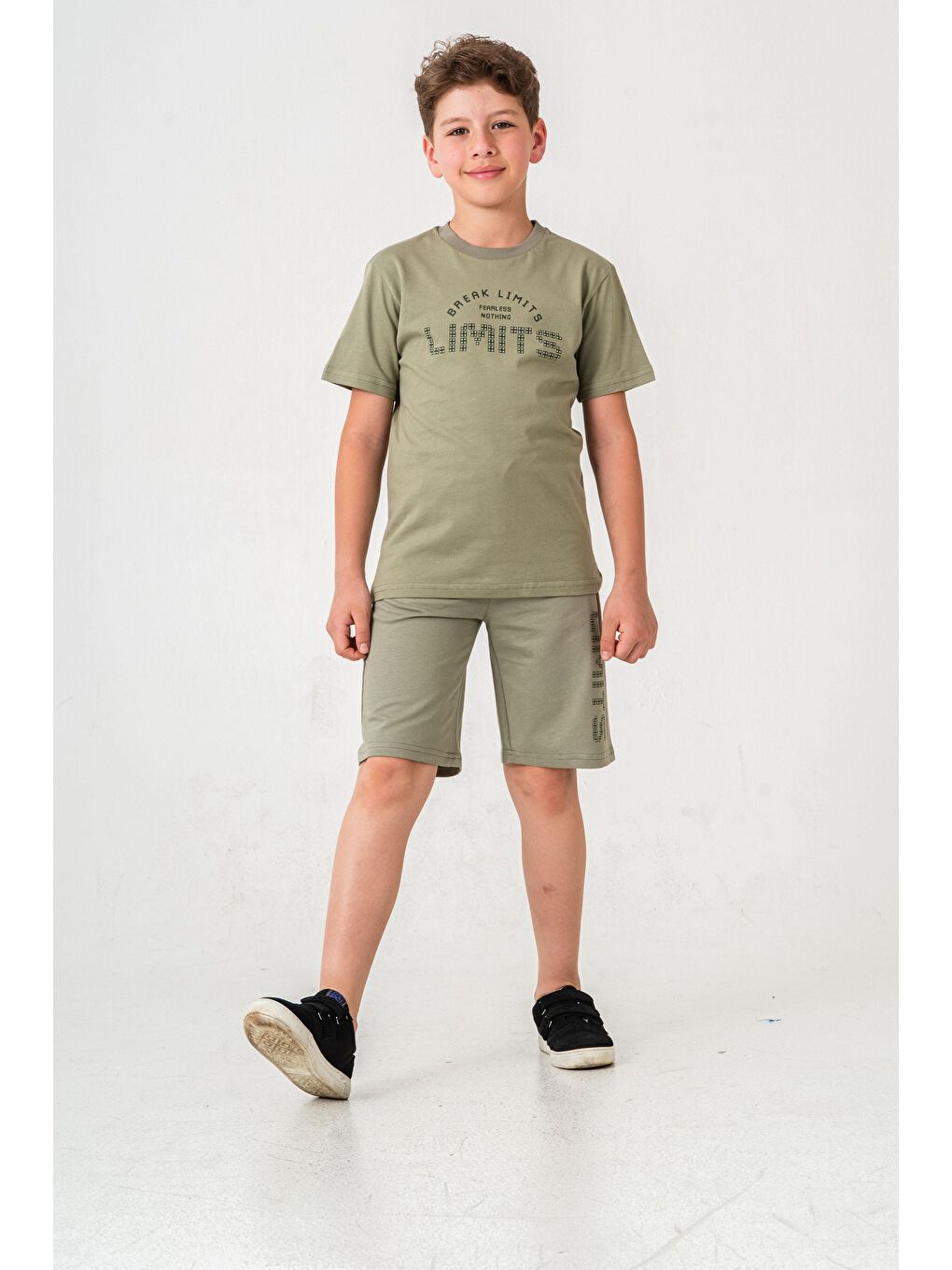 Yeşil Break Limits Fearless Nothing  Limits Baskılı Erkek Çocuk Şort - Tişört Takımı-1